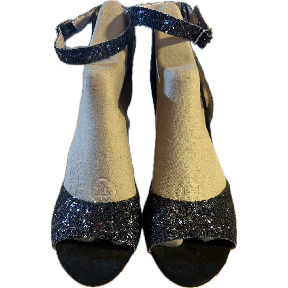 Betsy Johnson Women's Black Glitter Platform Block Heel‎ Sandals Size 8 1/2